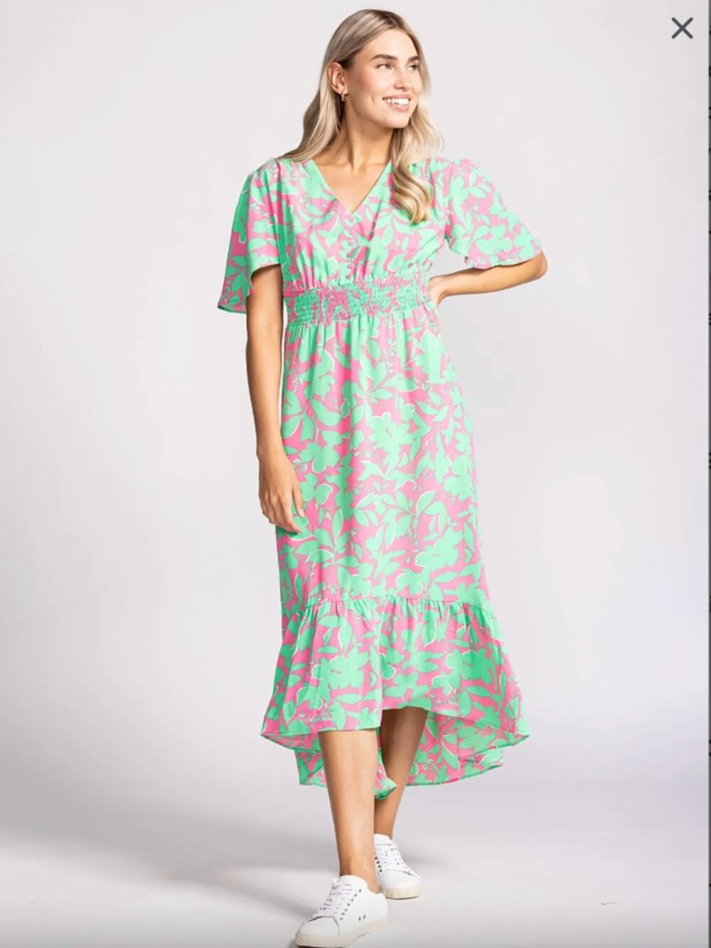 Pink Martini Charlene Green Pink Floral Maxi Dress Medium